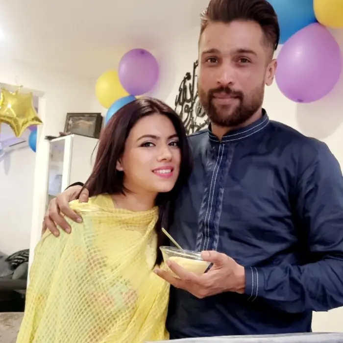 Mohammad Amir and wife narjis khan