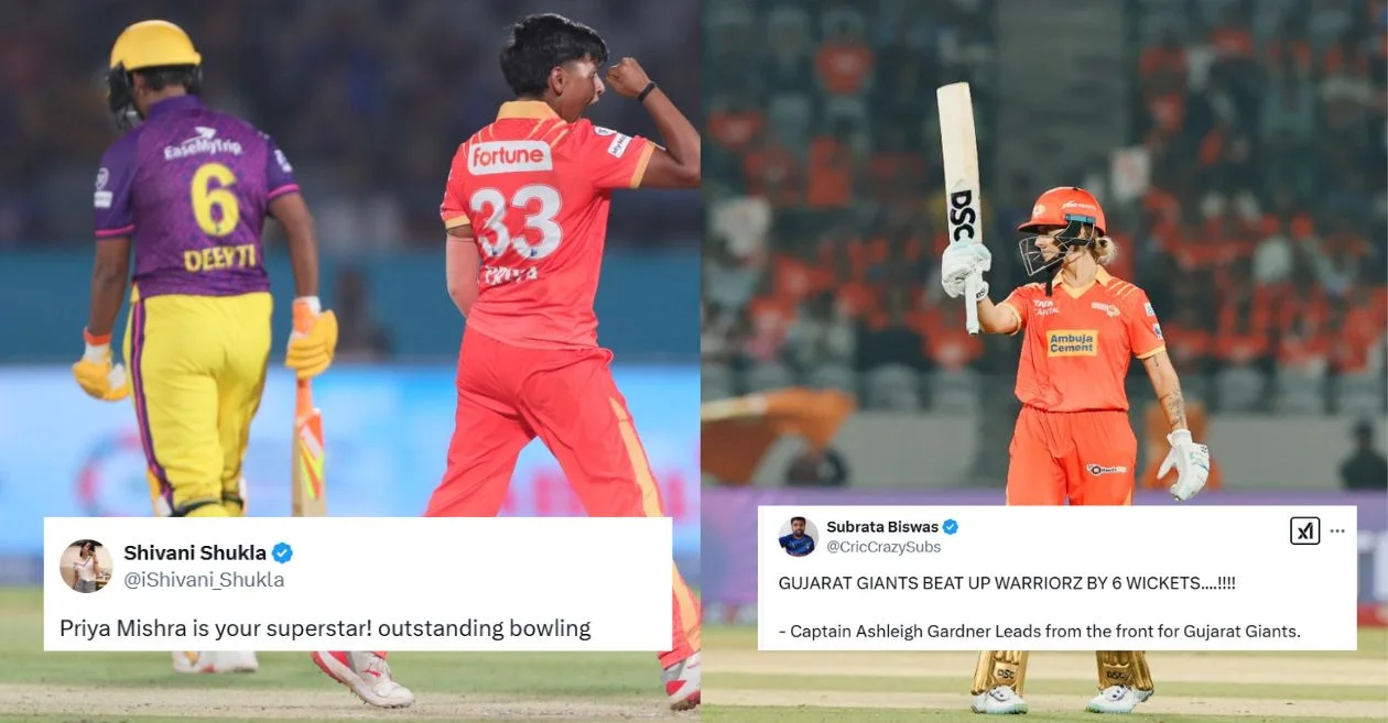 Twitter reactions: WPL 2025 में गुजरात जायंट्स ने यूपी वॉरियर्स के खिलाफ दर्ज की शानदार जीत, प्रिया मिश्रा और एशले गार्डनर ने किया बेहतरीन प्रदर्शन