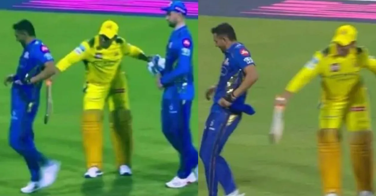 Watch: CSK vs MI मैच के बाद धोनी का मजाकिया अंदाज, दीपक चाहर को बल्ले से मारा!