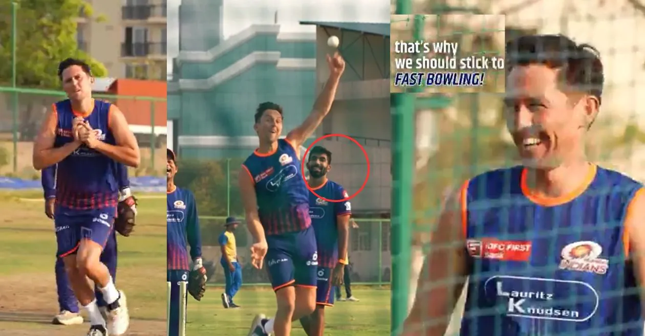 Watch: IPL 2025 एलिमिनेटर गेम से पहले नेट्स में ट्रेंट बोल्ट ने की मिचेल सैंटनर के गेंदबाजी एक्शन की नकल, देखने लायक था जसप्रीत बुमराह का रिएक्शन