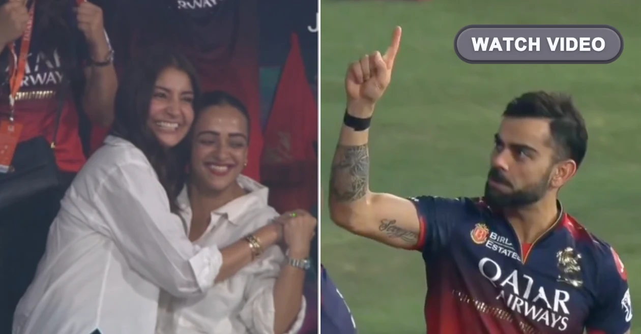 RCB की जीत के बाद विराट कोहली ने अनुष्का शर्मा की तरफ किया मजेदार ईशारा, वायरल हुआ क्यूट मोमेंट!