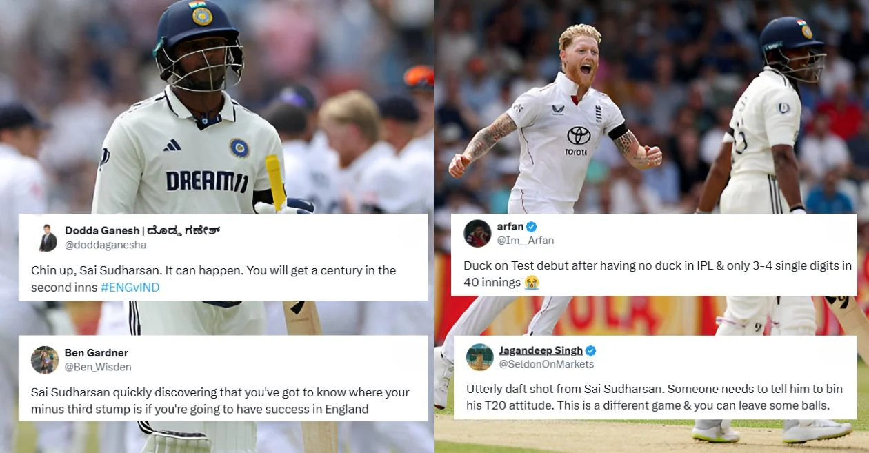 ENG vs IND 2025: हेडिंग्ले में इंग्लैंड के खिलाफ टेस्ट डेब्यू में साई सुदर्शन शून्य पर आउट, देखें प्रशंसकों की प्रतिक्रिया