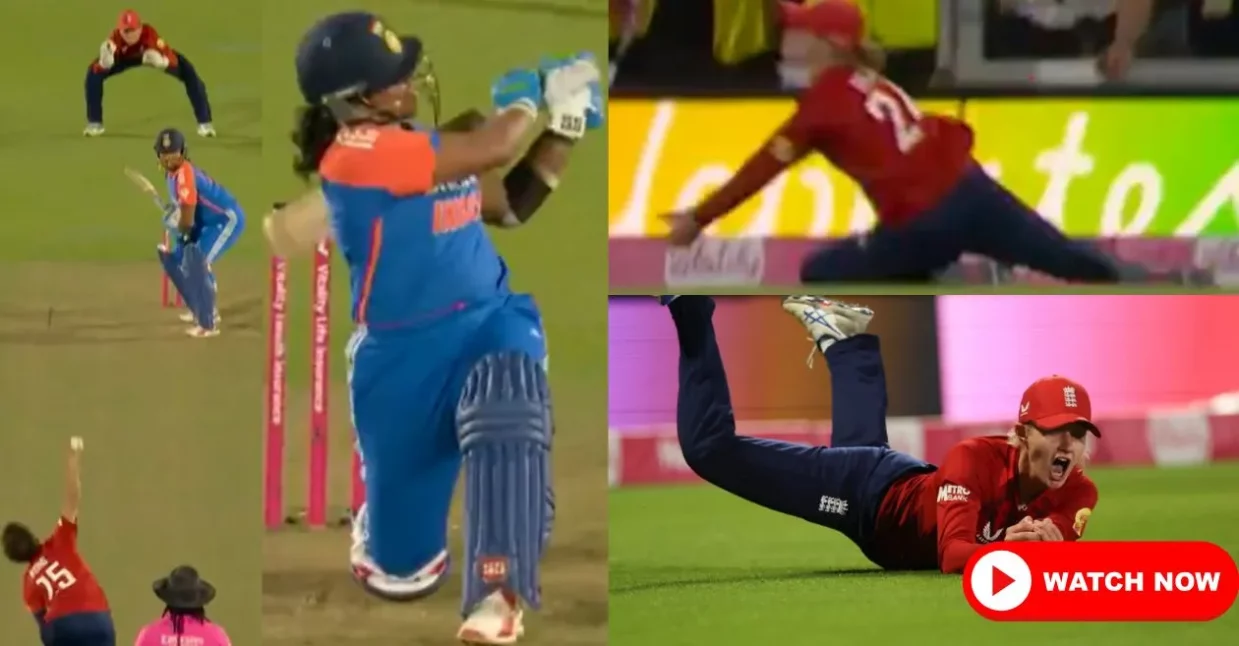ENG-W vs IND-W [WATCH]: तीसरे टी20I में चार्ली डीन ने शानदार स्लाइडिंग कैच लपककर ऋचा घोष को किया आउट