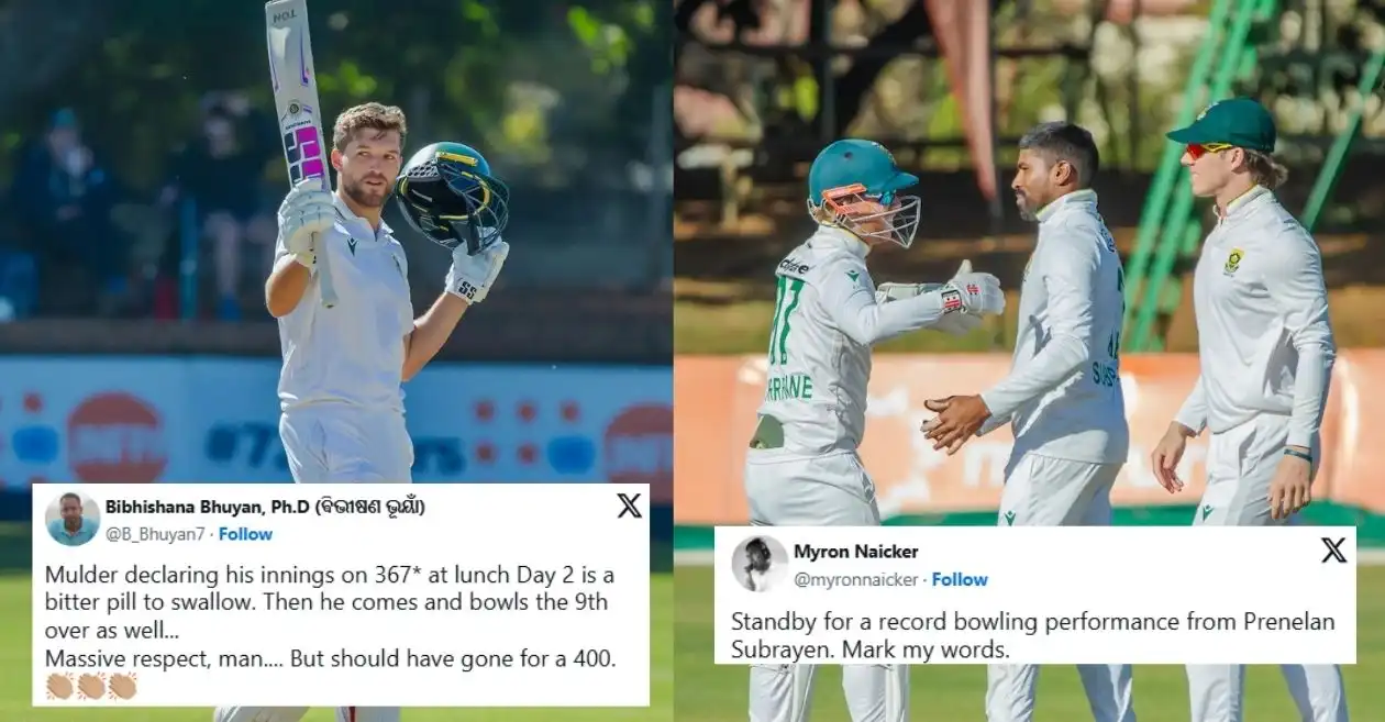ZIM vs SA: वियान मुल्डर के 367* और प्रेनेलन सुब्रायन के 4 विकेट की बदौलत मजबूत स्थिति में दक्षिण अफ्रीका, जिससे प्रशंसक खुशी से झूम उठे