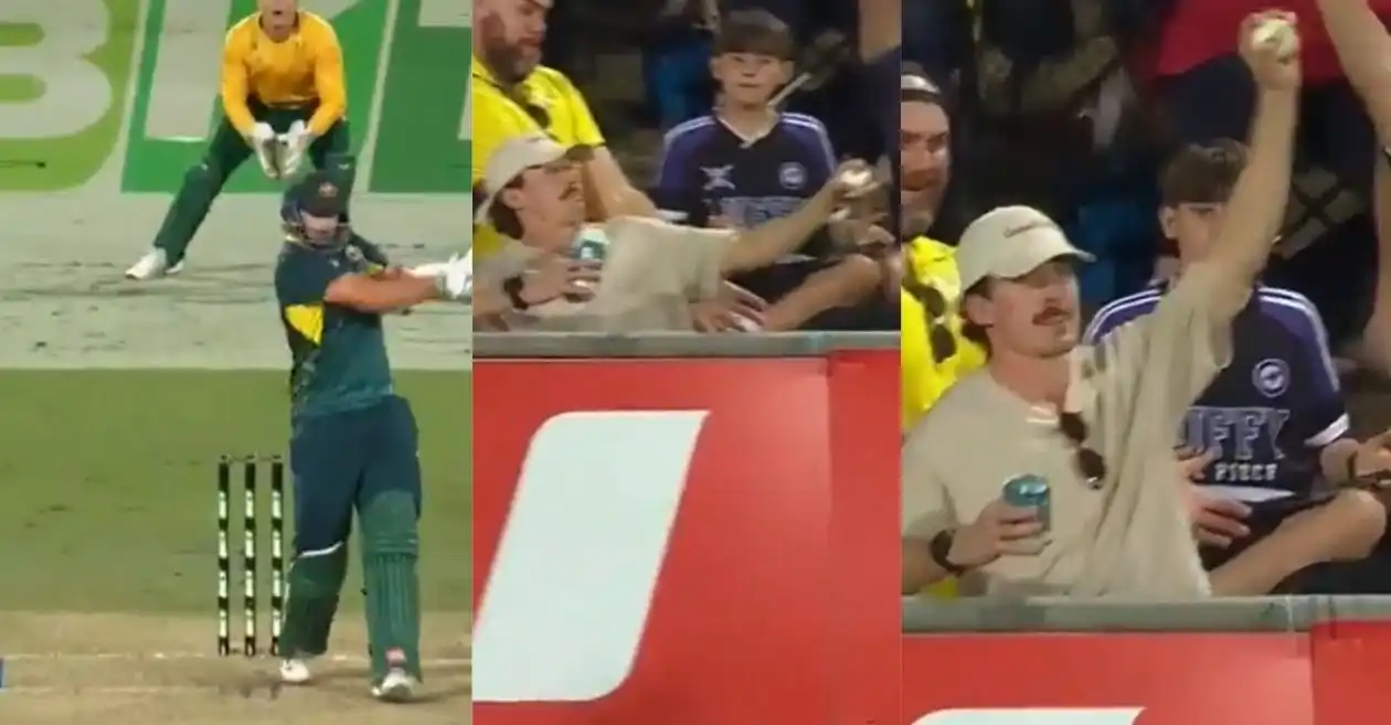 Watch: AUS vs SA 1st T20I के दौरान फैन ने दो बीयर केन पकड़े होने के बावजूद एक हाथ से पकड़ा शानदार कैच
